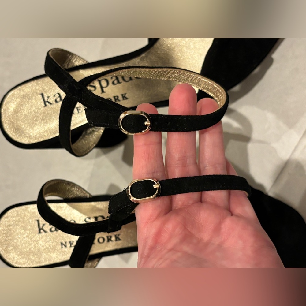 Kate Spade Confetti Platform Sandal Heels Black Suede Size 6.5 - Picture 12 of 13